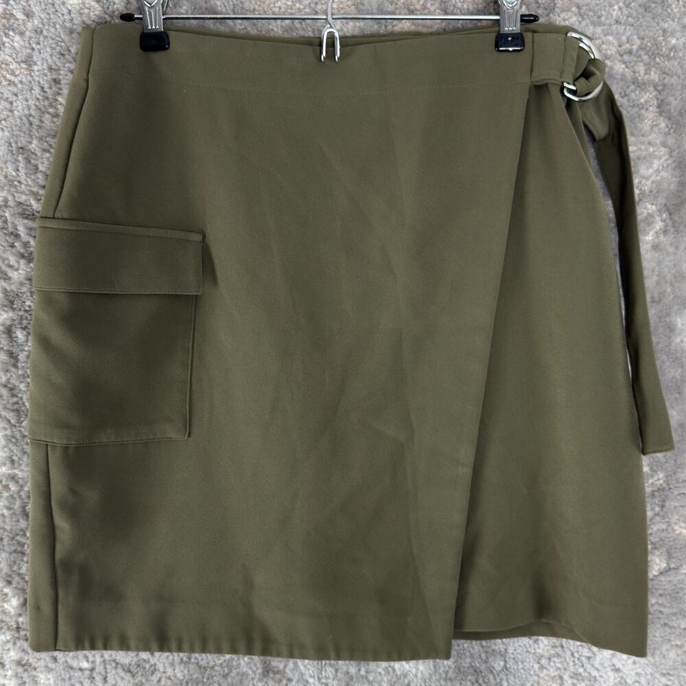 Nine West Size M Stretch Casual Pencil Skirt Olive Green Belt‎ Zip